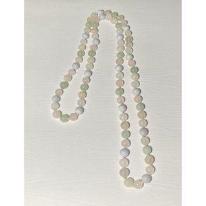 Vintage Hand Knotted multi color Quartz Round Beaded Necklace 34 Inches